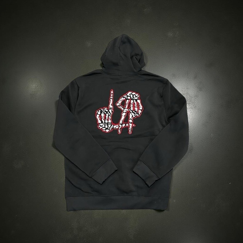 Members Only Black LA Skeleton Hand Graphic Pullover Hoodie Sweatshirt Size L